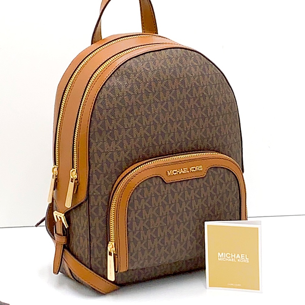 MICHAEL KORS JAYCEE MEDIUM BACKPACK BROWN SIGNATURE COLOR NWT - Picture 1 of 16